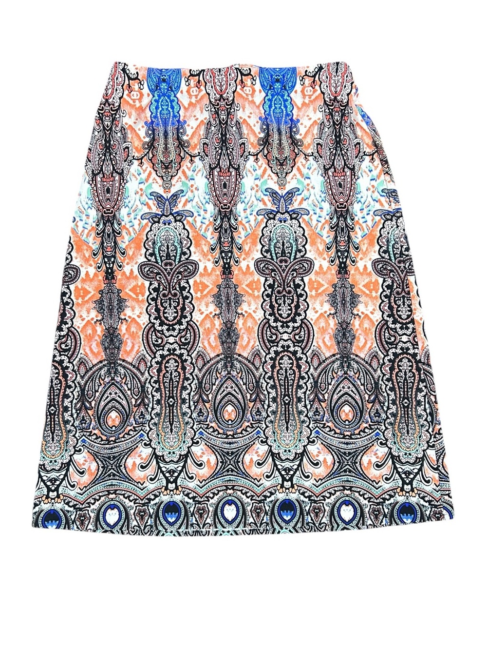 ECI XL Multicolor Paisley Print Pencil Skirt Stretch Midi Career Workwear
